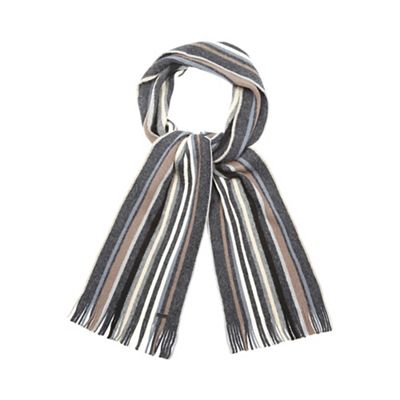 Grey striped brushed wool scarf